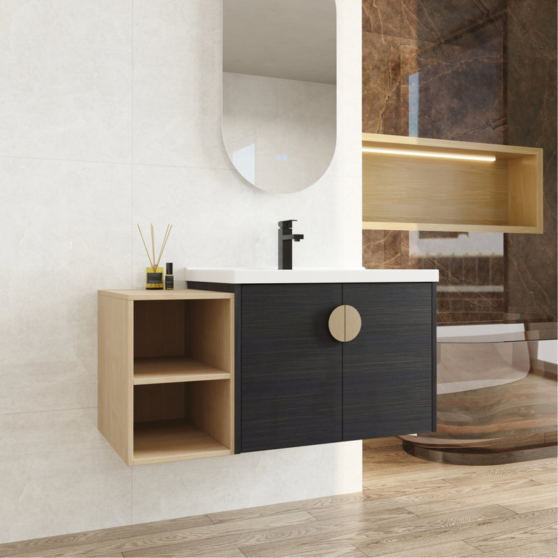 Armoire de salle de bain avec lavabo de 40 pouces, châtaignier noir, portes à fermeture en douceur, meubles fixés au mur, châtaignier