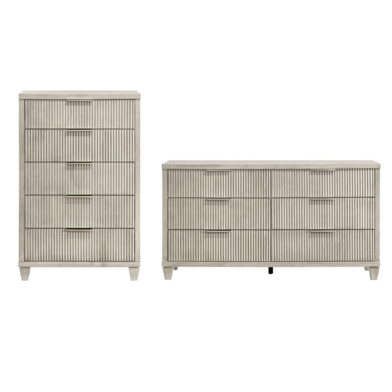 Aurelin Mid-Century Modern 2 Pieces Bedroom Set, Anti White
