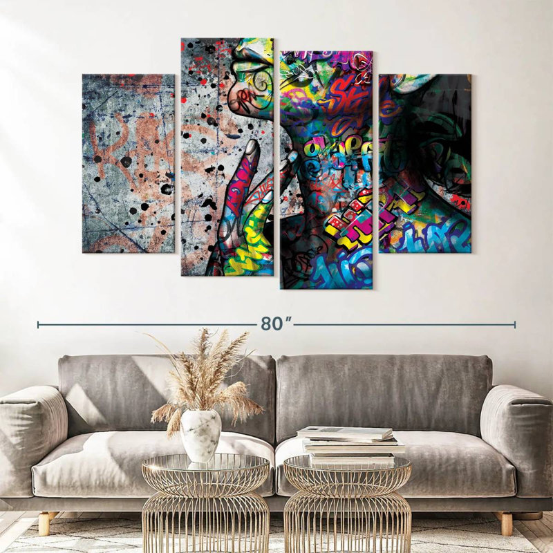 Portrait de femme éclatante 4 pièces, H 42 po x l 68 po x P 1,25 po