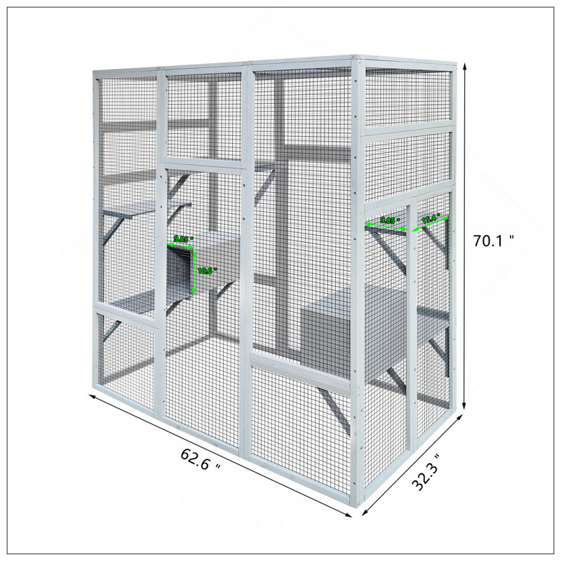 Maison de chat en bois 62,6 pouces avec 7 plateformes, 2 boîtes de repos, conception anti-UV et imperméable pour un confort félin ultime