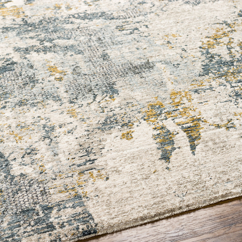 Abstract Machine Woven Polyester Area Rug in Beige/Blue/Orange, Rectangle 7'10" x 10'3"