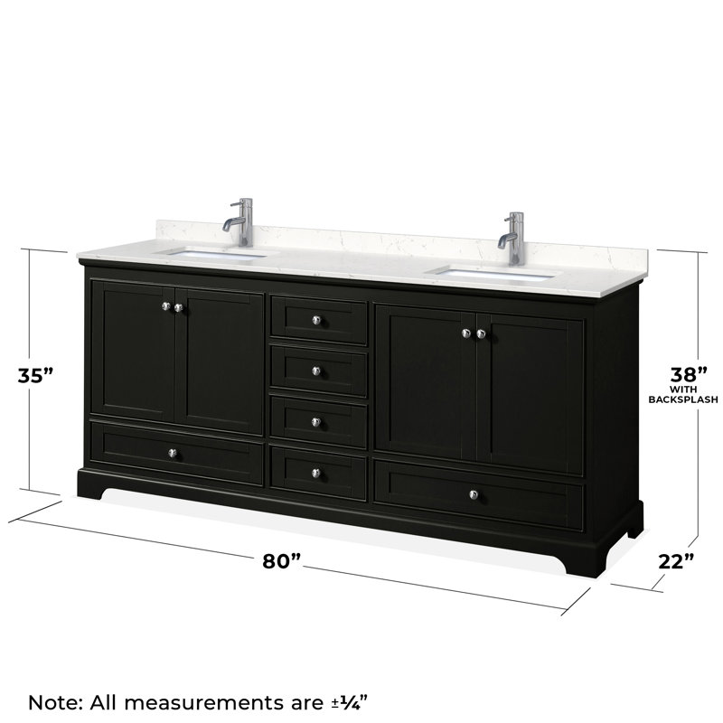 Ensemble de meuble-lavabo double 80 "Deborah, Marbre de culture de Carrare, Espresso foncé, Chrome poli