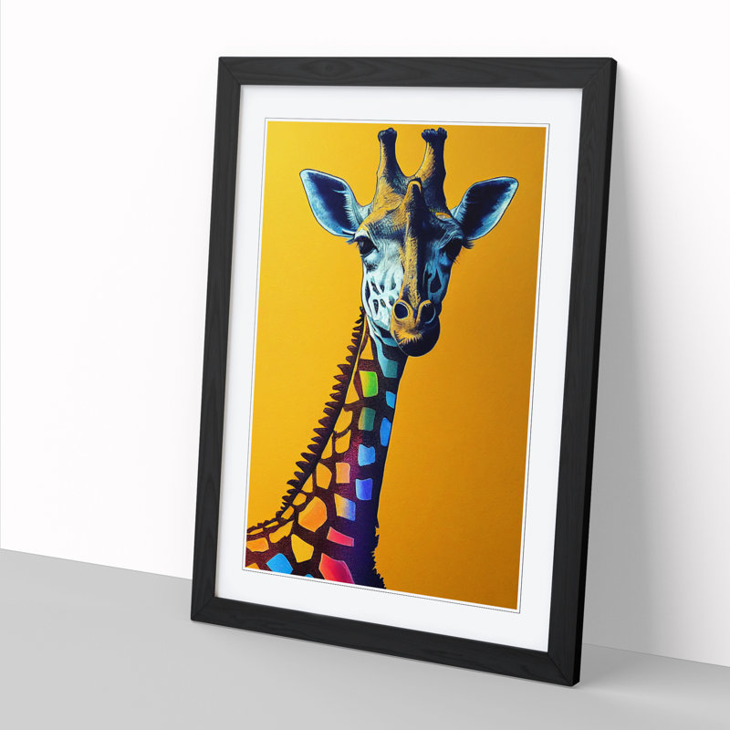 FRM-V0523-1071X Giraffe Crayon Art 1 Piece Wall Art, 46cm H x 34cm W, Walnut Framed