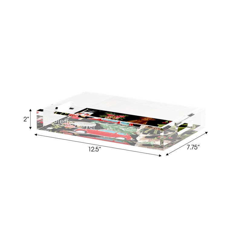 Ultimate Christmas Plaid Acrylic Rectangle Decorative Tray, 12.5"W x 7.75"D x 2"H, Black/Green Plaid