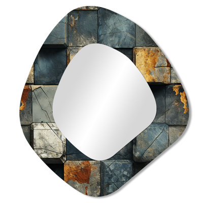 Grey Cubic Striped Wall Pattern II - Striped Unique Shape Mirror, Grey Asymmetrical Decorative Wall Mirror, Printed Metal Art