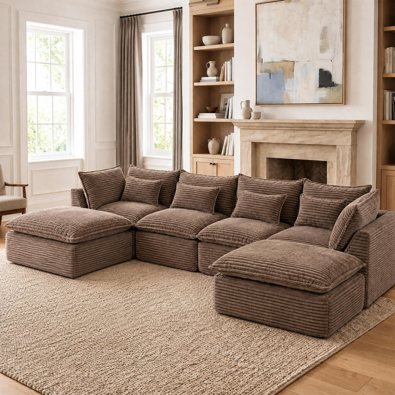 Upholstered Sectional, 130 Inch, Khaki