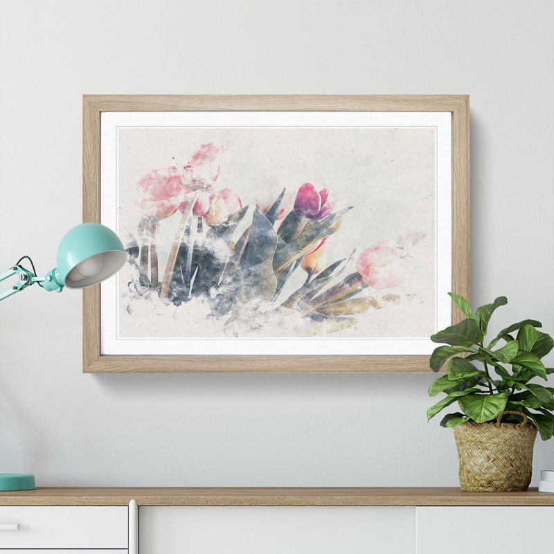 Bunch of Pink Tulips - Picture Frame Graphic Art Print, Oak Framed, 40cm H x 60cm W x 2cm D