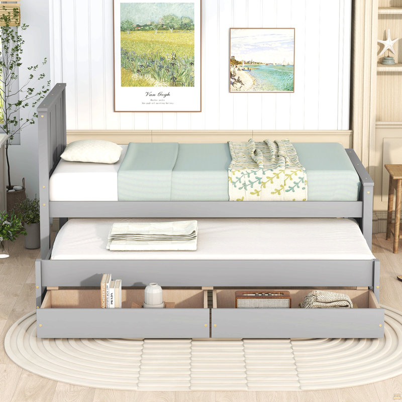 Lit plateforme avec lit gigogne et tiroirs Watsons, Gris
