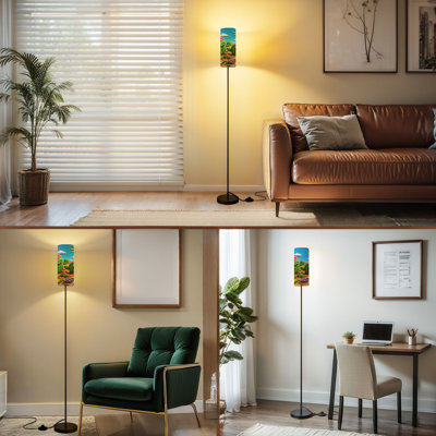  68.5" Standing Floor Lamp Cute Clay Cactus Desert Scene Smiling Sun Colorful Flowers Playful Dimmable Metal Pole Lamp with Linen Lampshade LED Bulb Included