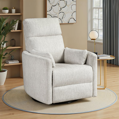 Tinashe 33" Modern & Contemporary Textured Microfiber Swivel Glider Reclining Chair with 2 Matching Pillows Included & Gentle Gliding Motion