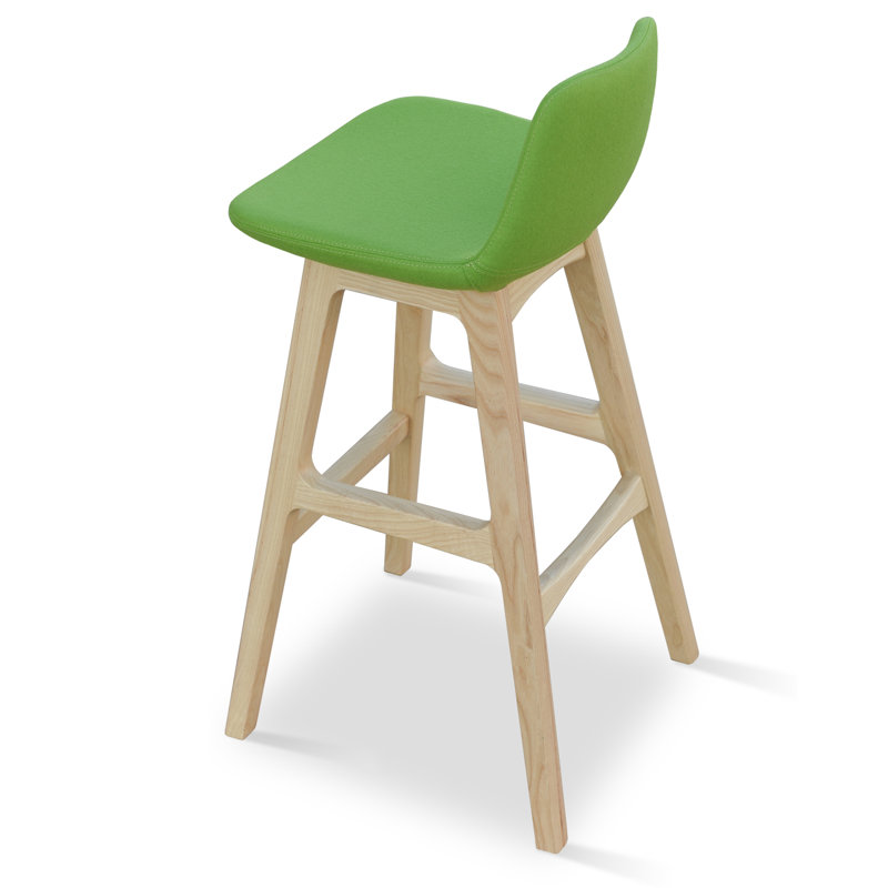Tabouret de bar et de comptoir Pera, Bois de frêne naturel, Cuir - Noir, Tabouret de comptoir (assise de 24 po de hauteur)