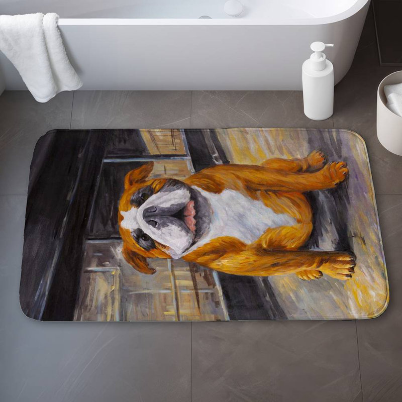 Smiling bulldog Bath Mat with Non-Slip Backing - Quick Dry Memory Foam Bathroom Rug - Absorbent - Modern Plush Spa-Style - Machine Washable