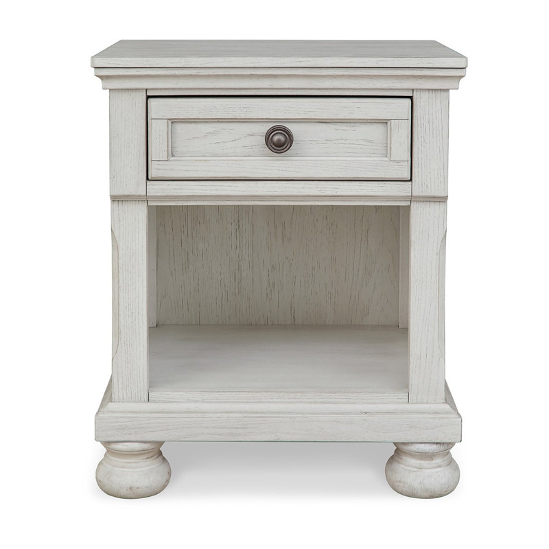 Elegant Robbinsdale Antique White 1-Drawer Nightstand with Bronze-Tone Hardware