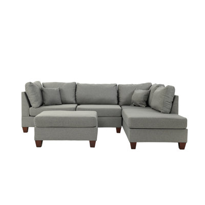 Reversible Polyfiber Sectional Sofa With Ottoman, Grey