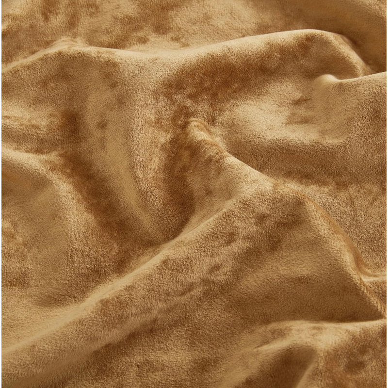 Piers Distressed Velvet Duvet Cover Set, Queen Duvet Cover + 2 Standard Shams, Caramel Gold