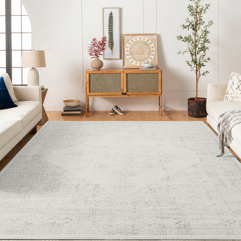 Off White Traditional Rug, Bordered Floral Stain Resistant Rug For Living Room, Dining Room, Bedroom, Rectangle 120 x 170 cm