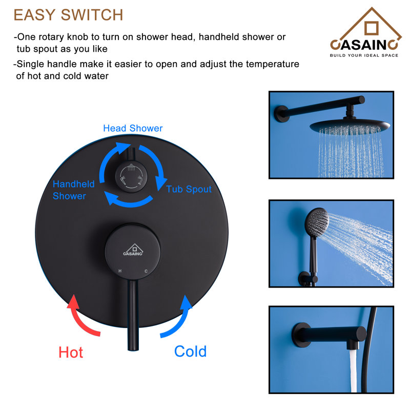 Matte Black Multi-Function Wall Mounted Shower System