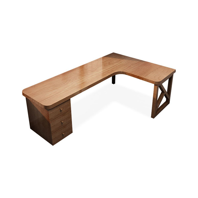 Walnut L-Shaped Solid Wood Executive desk with drawers desk, Left, 29.53"H*70.87"W*47.24"D