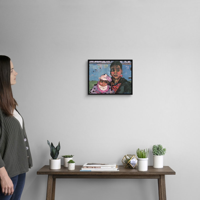 Reproduction d'art sur toile tendue, "Espagnole mère Anna Kostenko", H 13 po x l 16 po x P 1,75 po, Cadre noir