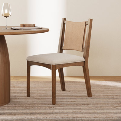 Dark Brown Upholstered Dining Chair with Seagrass Back and Flax Seat