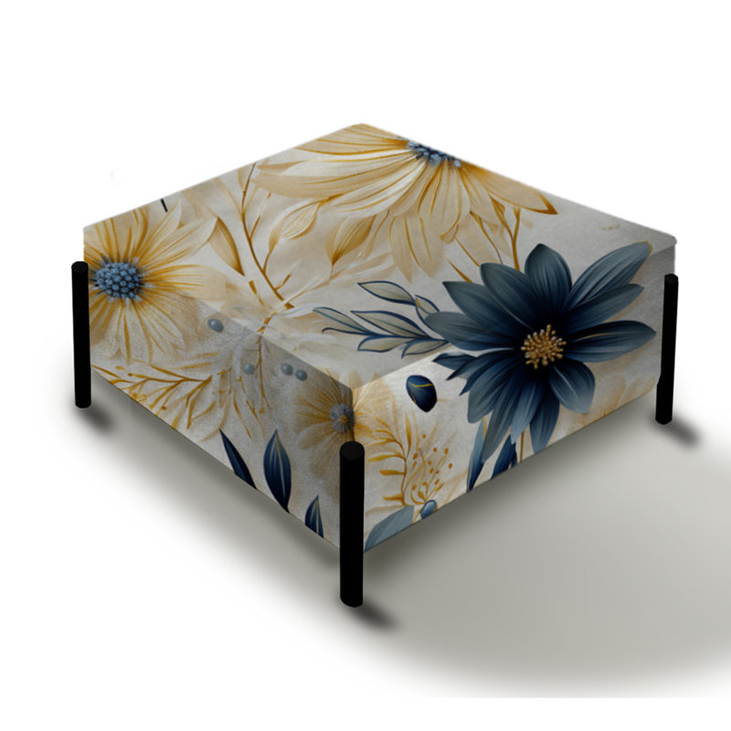 Blue and White Coastal Retreat Seashells - Grand repose-pieds carré floral