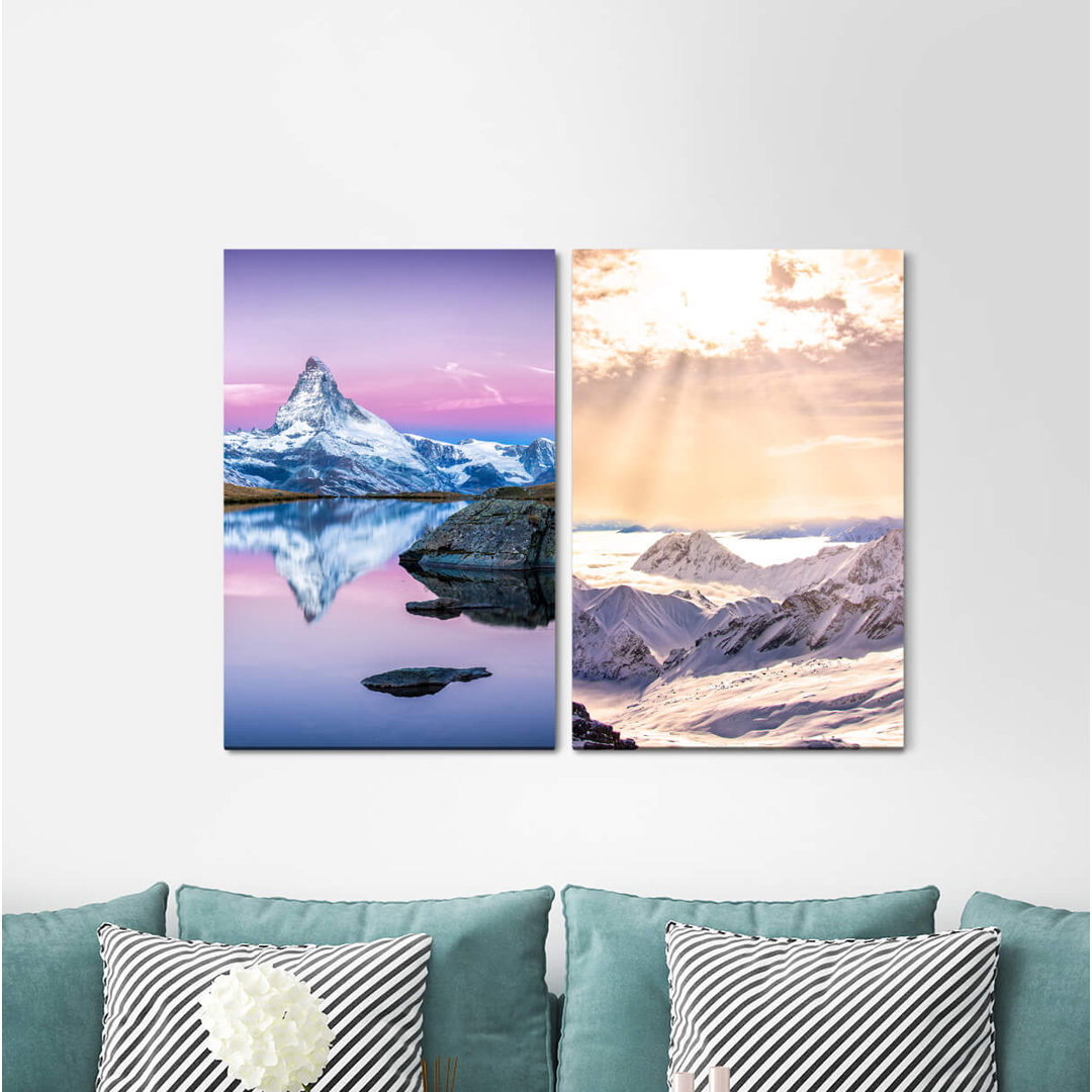 2-tlg. Leinwandbilder-Set - Fotografie "Milchstraße Sterne Himalaya-Berge Snowy Peaks Dreamy"