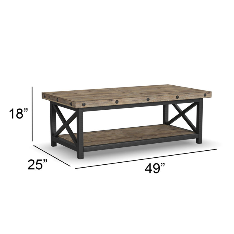 Reinhold Solid Wood Top Single Coffee Table, Light Brown