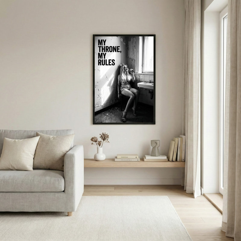 Mon trône, mes règles - Portrait en noir et blanc sur toile tendue (lot de 1), H 36 po x l 24 po