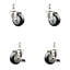 3.5 Inch 316SS Black Polyurethane Swivel 12mm Stem Caster Set 2 Brake SCC
