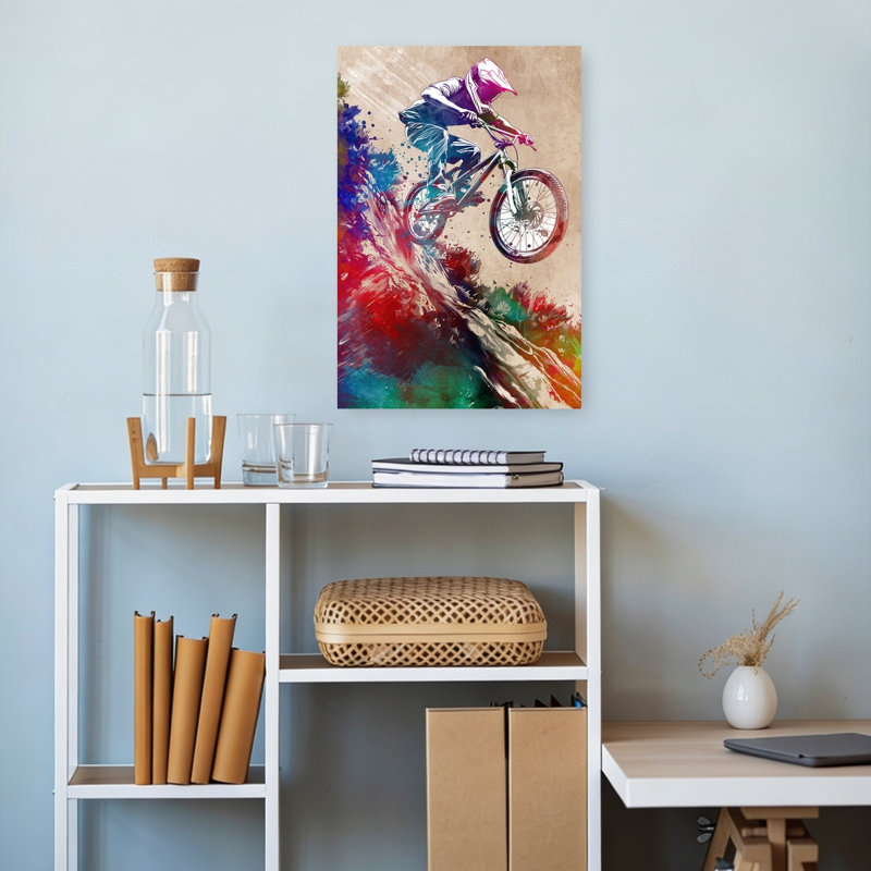 «Extreme Mountain Biking Modern Vibrant Abstract Mountain Landscape Art», art mural, 18" H x 12" W