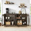 Buffet de 55 po de style rustique avec portes en verre arquées, buffet moderne avec rangement et tablettes réglables, pour la cuisine, le salon et le vestibule-1635706719