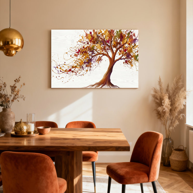 Tableau abstrait d'arbre aux couleurs d'automne, sur toile tendue (lot de 1), H 12 po x l 18 po