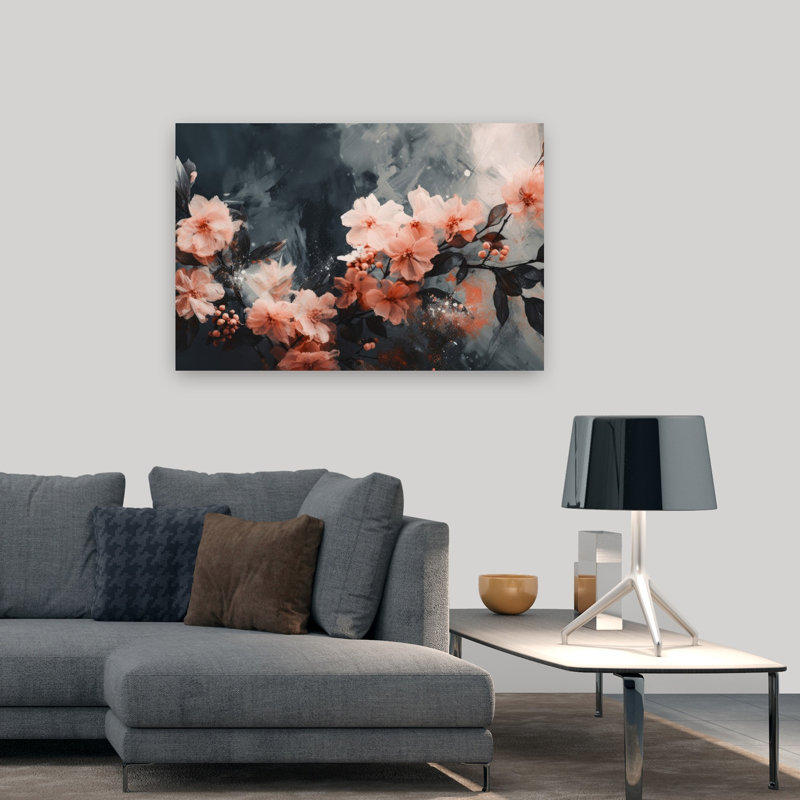 Pétales dans un paysage onirique - Affiche murale abstraite contemporaine et élégante représentant une fleur naturelle