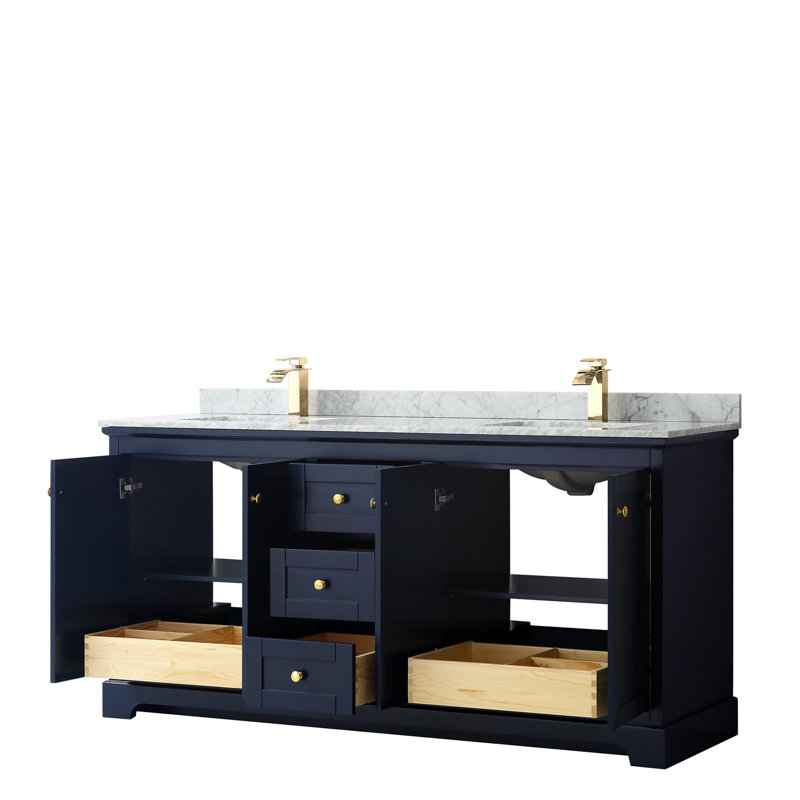 Ensemble de meuble-lavabo double 72 po Avery, Bleu foncé, Or brossé