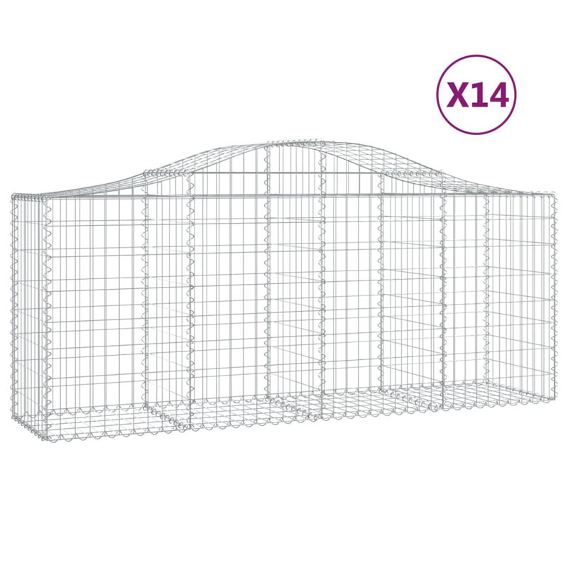 Bitha Silver Metal Arched Gabion Baskets, 14, 100cm H x 200cm W x 50cm D