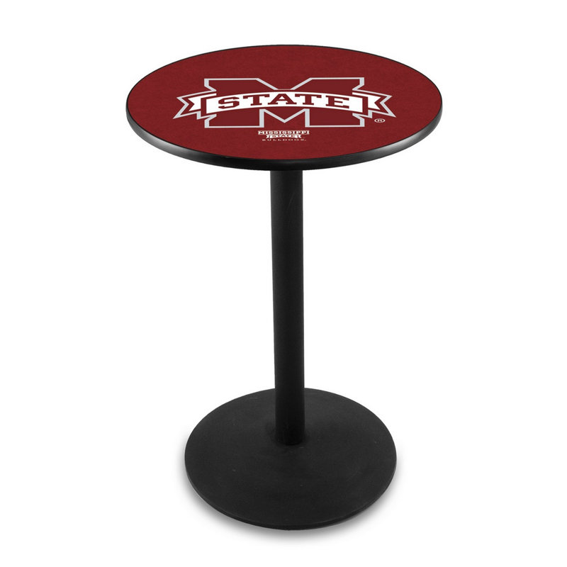 Round Metal Base Dining Table, Mississippi State University, Black Wrinkle