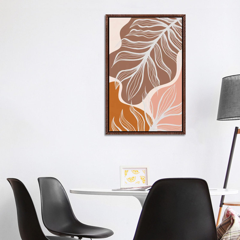 Organic Shapes & Palm Leaves by Alisa Galitsyna - Print on Canvas, Classic Brown Wood Framed