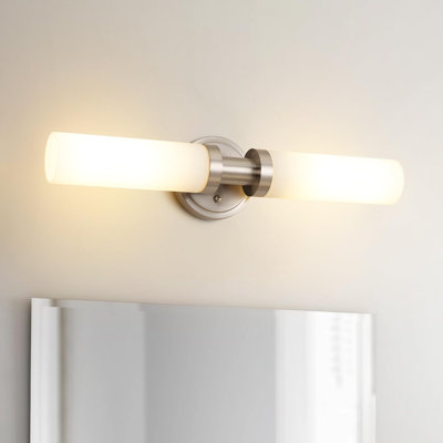 Brushed Nickel Bathroom Light Fixtures, 2-Light Vanity Lights W/White Glass Shade, Modern Sconces Wall Lighting, E26 T10 Bulbs(Excluded)