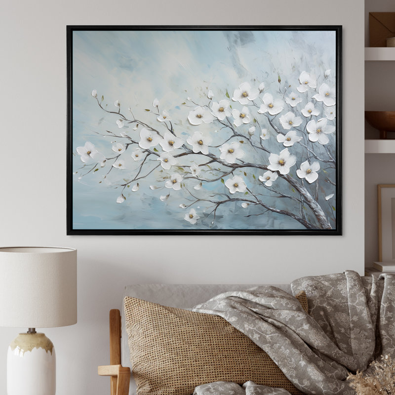Cornouiller et fleurs, Cadre flottant noir, 34" H x 44" W