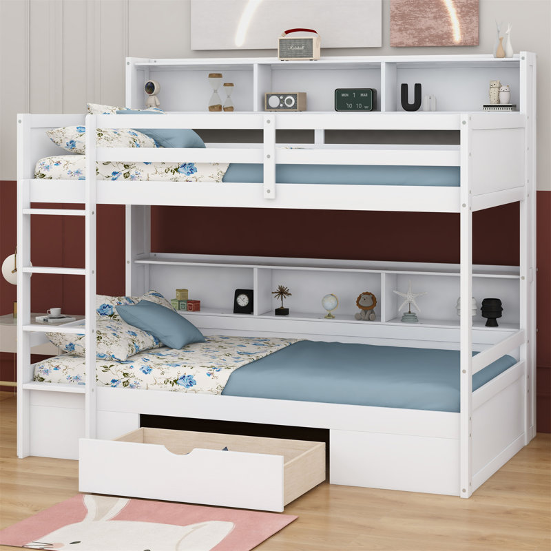 Jermarion Kids Twin Bunk Bed with Drawers, White