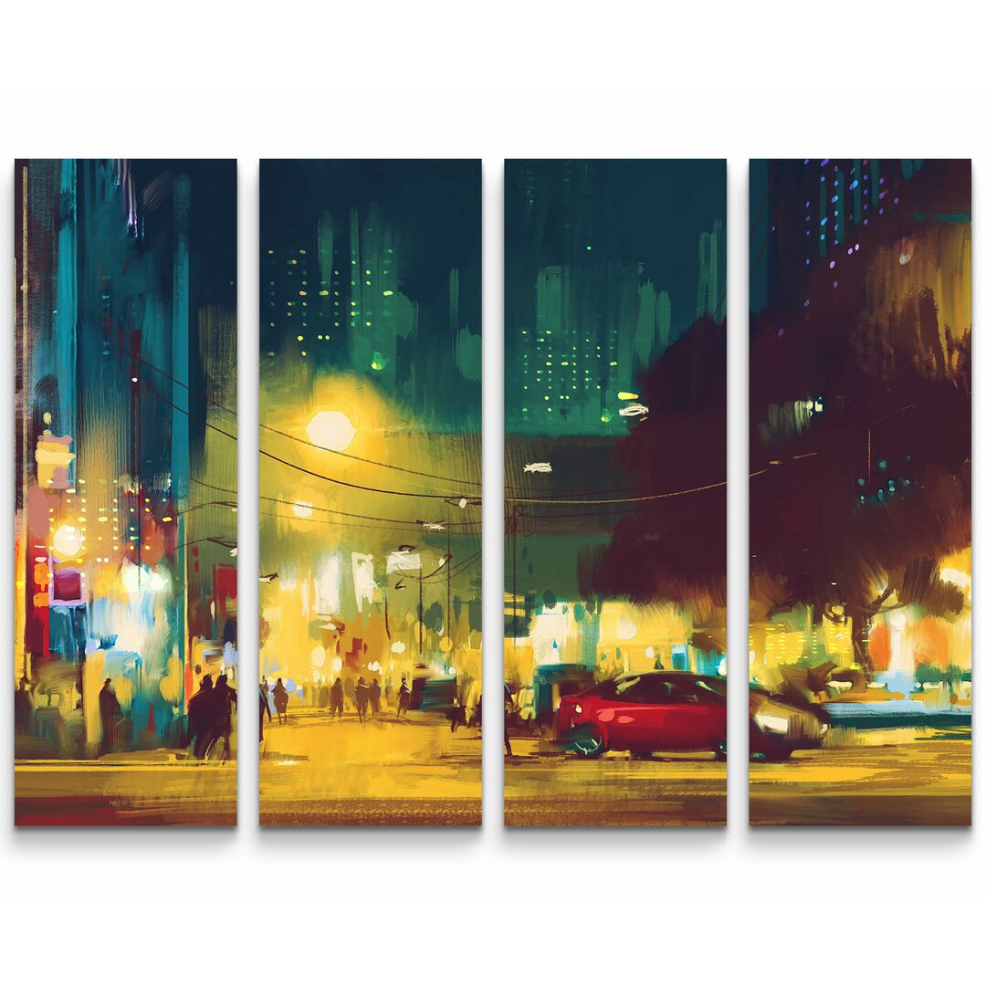 4-tlg. Leinwandbilder-Set Stadt bei Nacht - Illustration