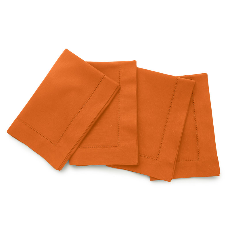 Cotton Linen Hemstitch Dinner Napkins, Pumpkin