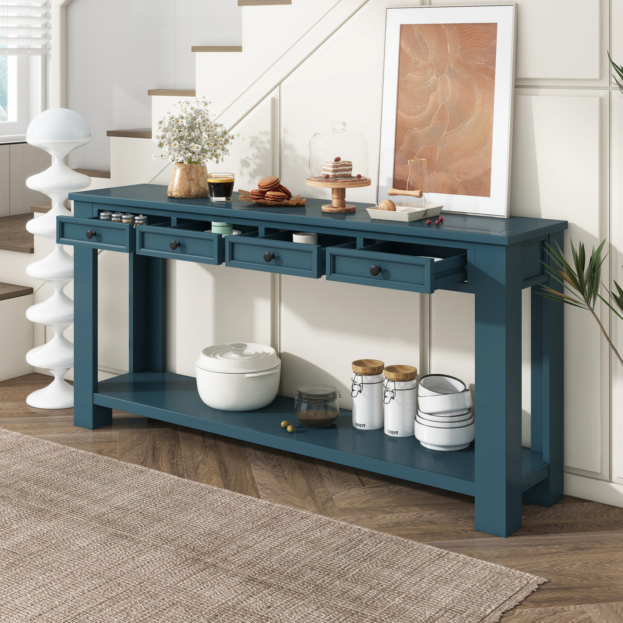 August Grove Console Table/Sofa Table With Storage Drawers And Bottom ...