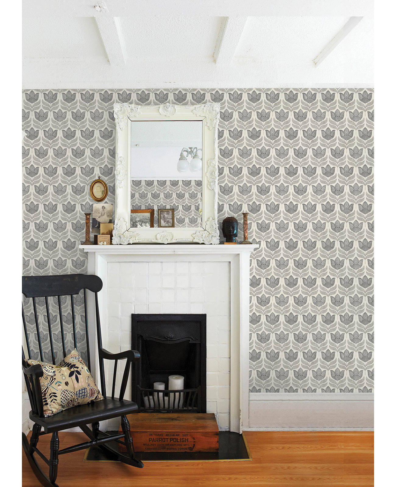 Floral Wallpaper, Gray