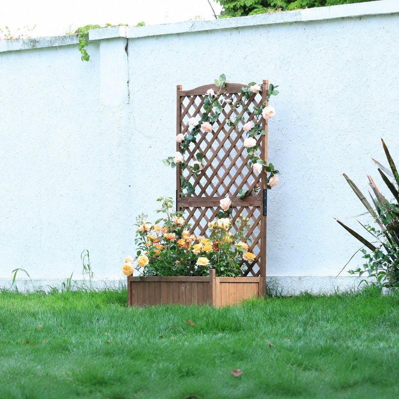Boîte à fleurs en bois pour jardin avec treillis, Brun