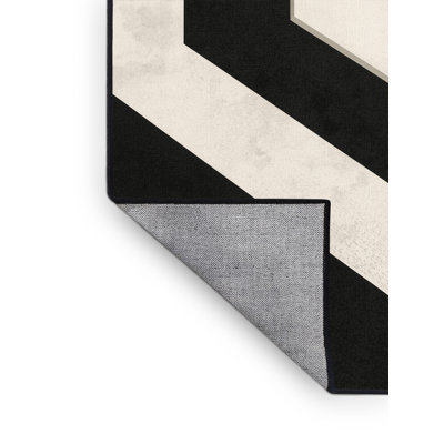 Machine Washable Roslindale Classic Striped Rug in Gray – Black Binding