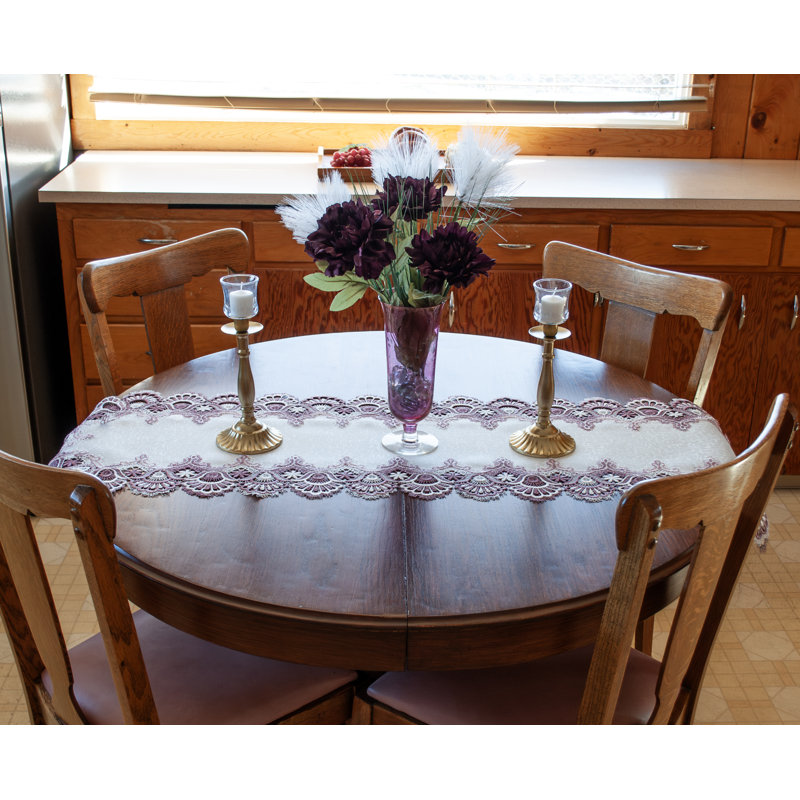 Mauve Rose Jacquard Peacock Tail European Lace Table Runner, 54" L x 16" W
