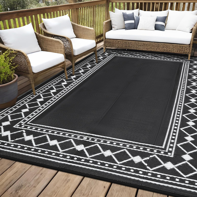 Reversible Outdoor Area Rug 8' x 10' with Waterproof Durable Surface, Foldable Portable Design with Carry Bag for Patio, RV, Camping or Beach Use