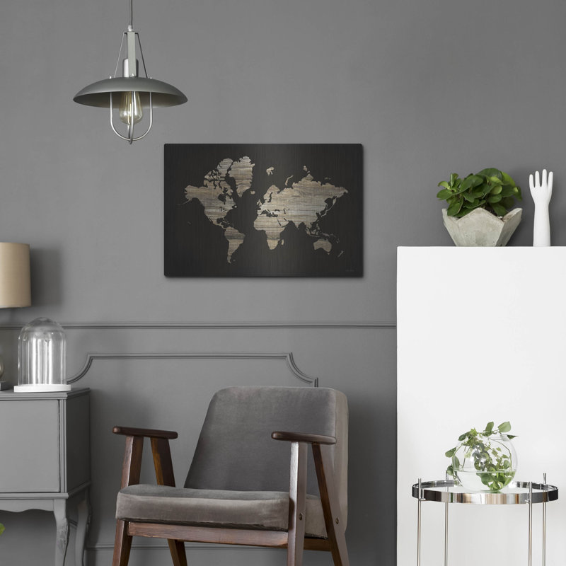  «Wood World Map» par Lori Deiter, art mural en métal, 24 po x 16 po, H 16 po x l 24 po