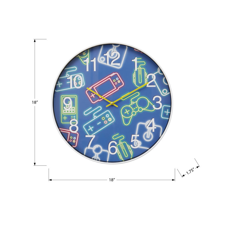 Clocks, 18" Round, Juvenile, Wall Clock, Multi-coloured Face, White Frame, Contemporary, Modern